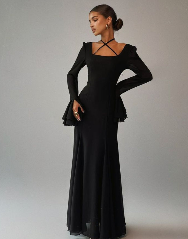 Autumn Square Collar Bell Sleeve Temperament Dress - Bellarte Enchanté Autumn Square Collar Bell Sleeve Temperament Dress