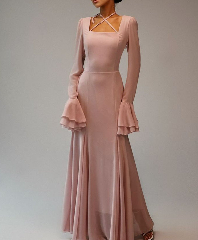 Autumn Square Collar Bell Sleeve Temperament Dress - Bellarte Enchanté Autumn Square Collar Bell Sleeve Temperament Dress