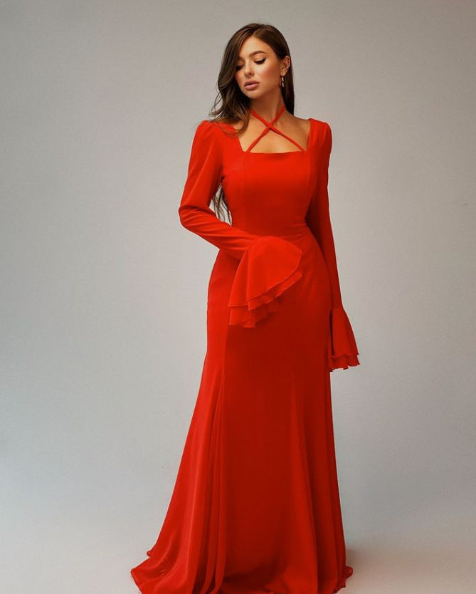 Autumn Square Collar Bell Sleeve Temperament Dress - Bellarte Enchanté Autumn Square Collar Bell Sleeve Temperament Dress