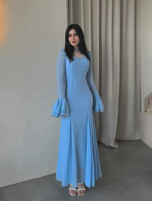 Autumn Square Collar Bell Sleeve Temperament Dress - Bellarte Enchanté Autumn Square Collar Bell Sleeve Temperament Dress