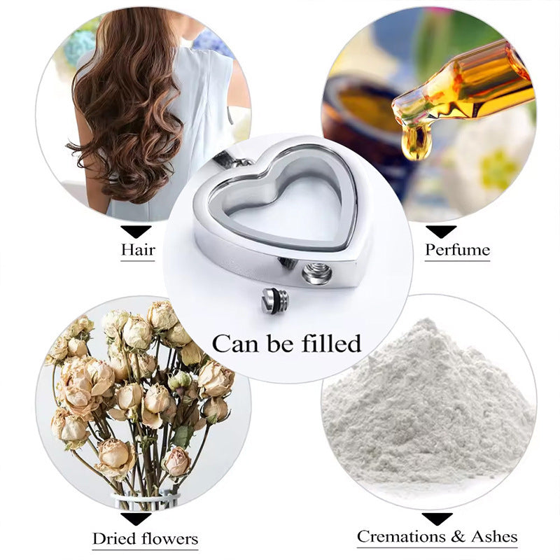 Peach Heart Four-color Cremains Pendant Openable Glass Photo Frame