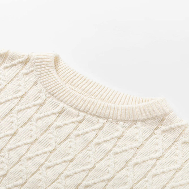 Spring And Autumn Retro Twist Knitted Round Neck Loose Pullover Sweater