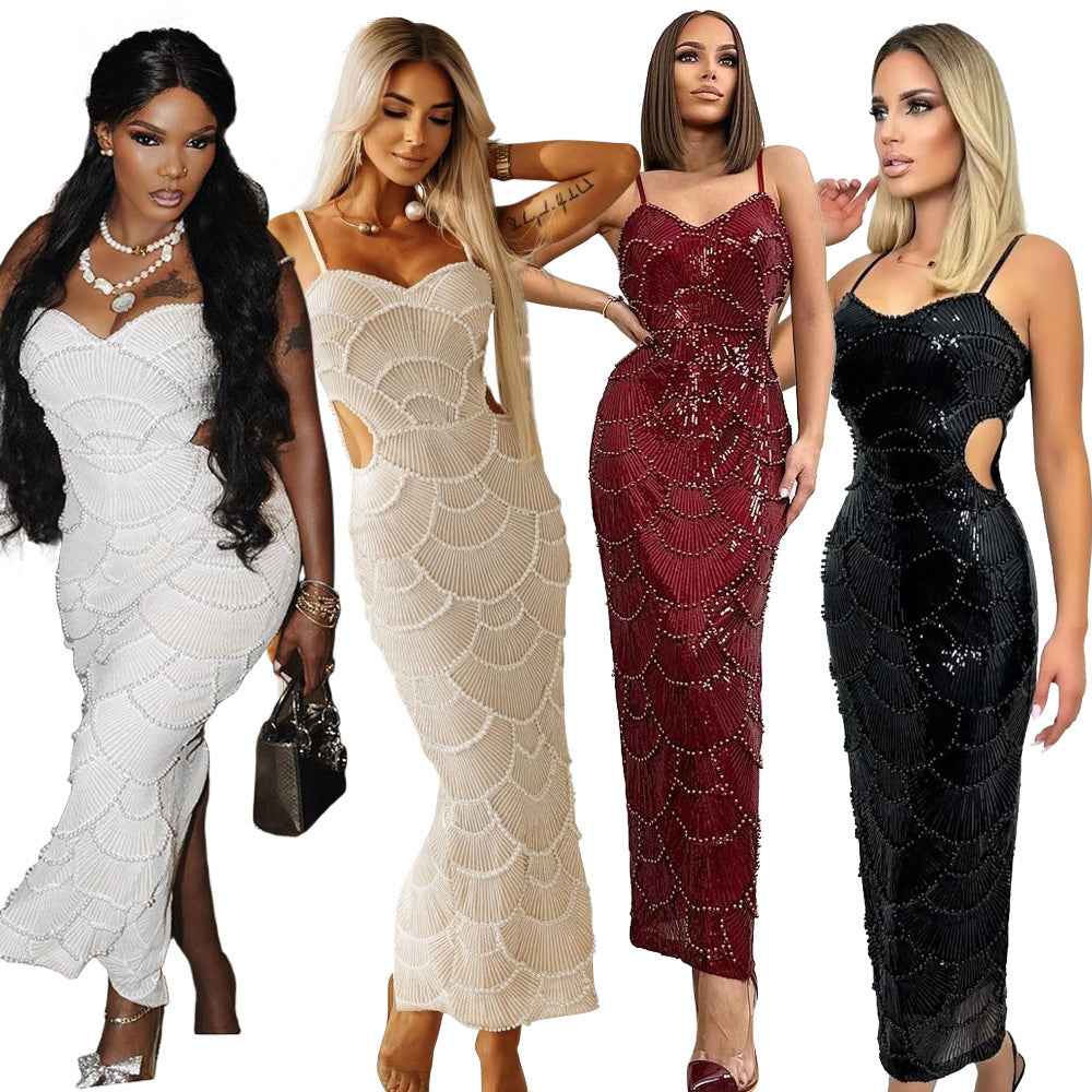Womens Fashionable Casual Strap Split Dress