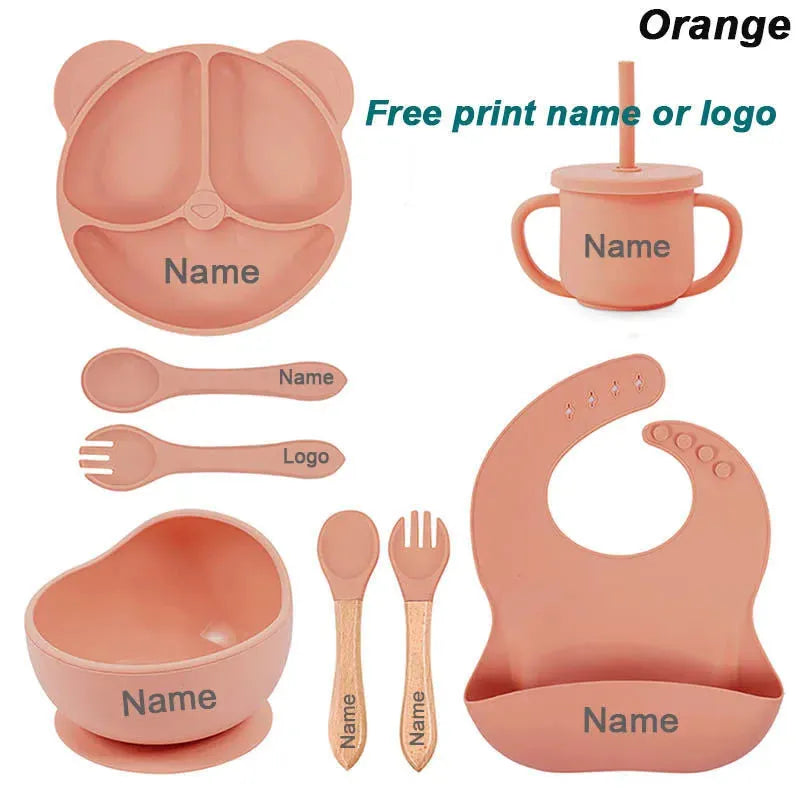 Baby Cutlery Silicone Suction Cups Dining Plates Customized Name - Bellarte Enchanté Baby Cutlery Silicone Suction Cups Dining Plates Customized Name