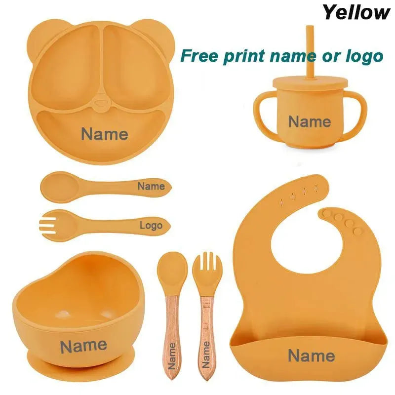 Baby Cutlery Silicone Suction Cups Dining Plates Customized Name - Bellarte Enchanté Baby Cutlery Silicone Suction Cups Dining Plates Customized Name
