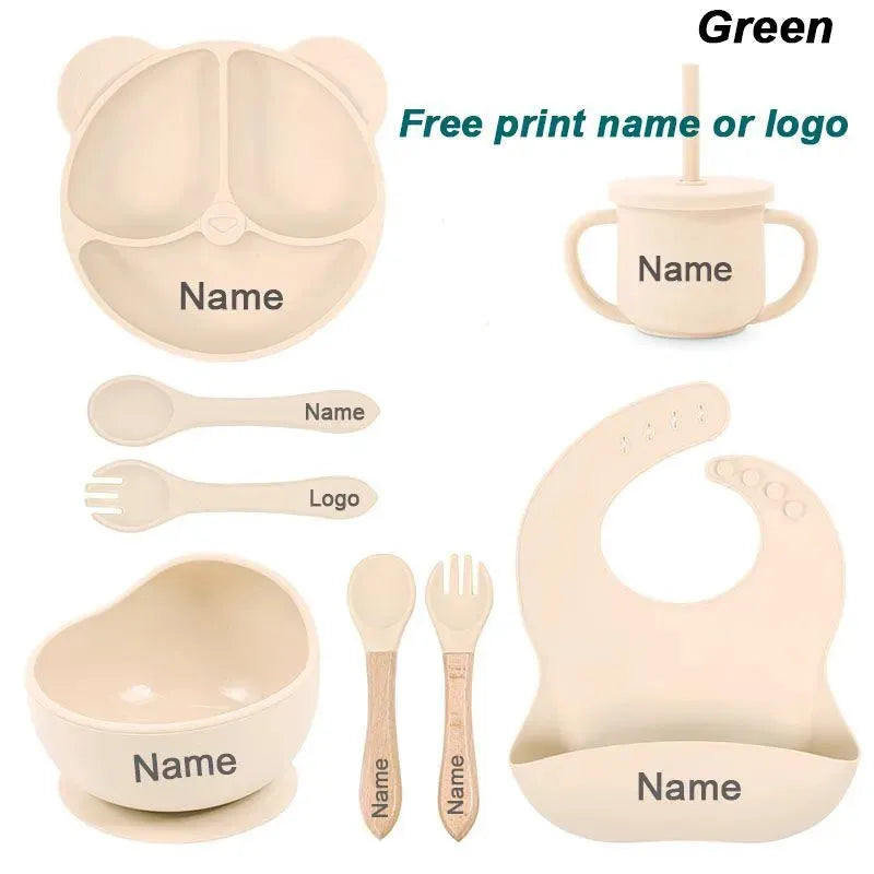 Baby Cutlery Silicone Suction Cups Dining Plates Customized Name - Bellarte Enchanté Baby Cutlery Silicone Suction Cups Dining Plates Customized Name