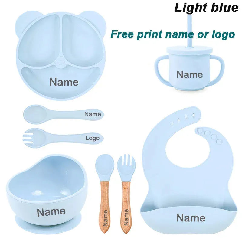 Baby Cutlery Silicone Suction Cups Dining Plates Customized Name - Bellarte Enchanté Baby Cutlery Silicone Suction Cups Dining Plates Customized Name