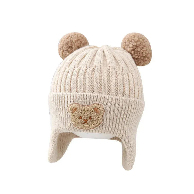 Baby Hat Warm Earflaps Cap Cute Bear Baby Knitted Woolen Cap - Bellarte Enchanté Baby Hat Warm Earflaps Cap Cute Bear Baby Knitted Woolen Cap