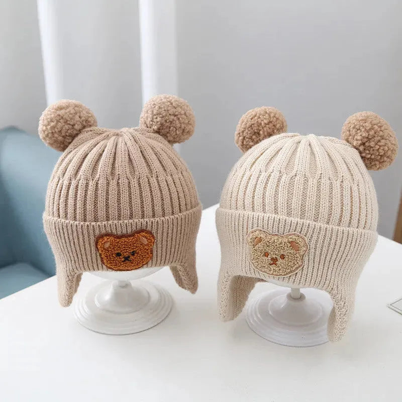 Baby Hat Warm Earflaps Cap Cute Bear Baby Knitted Woolen Cap - Bellarte Enchanté Baby Hat Warm Earflaps Cap Cute Bear Baby Knitted Woolen Cap