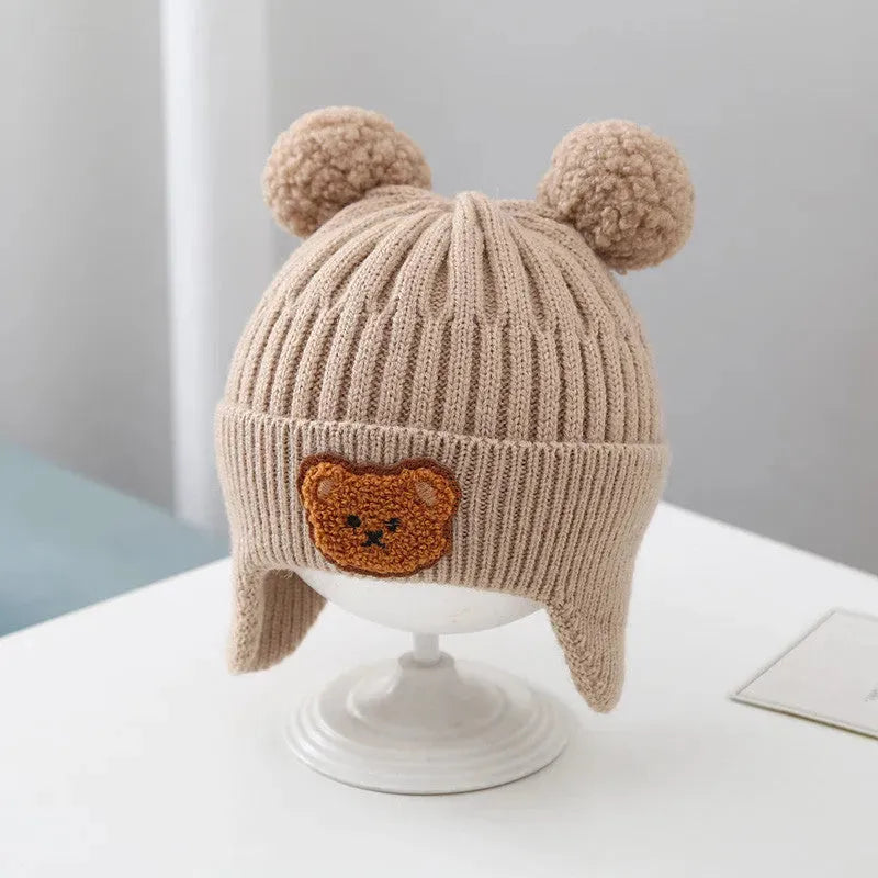 Baby Hat Warm Earflaps Cap Cute Bear Baby Knitted Woolen Cap - Bellarte Enchanté Baby Hat Warm Earflaps Cap Cute Bear Baby Knitted Woolen Cap