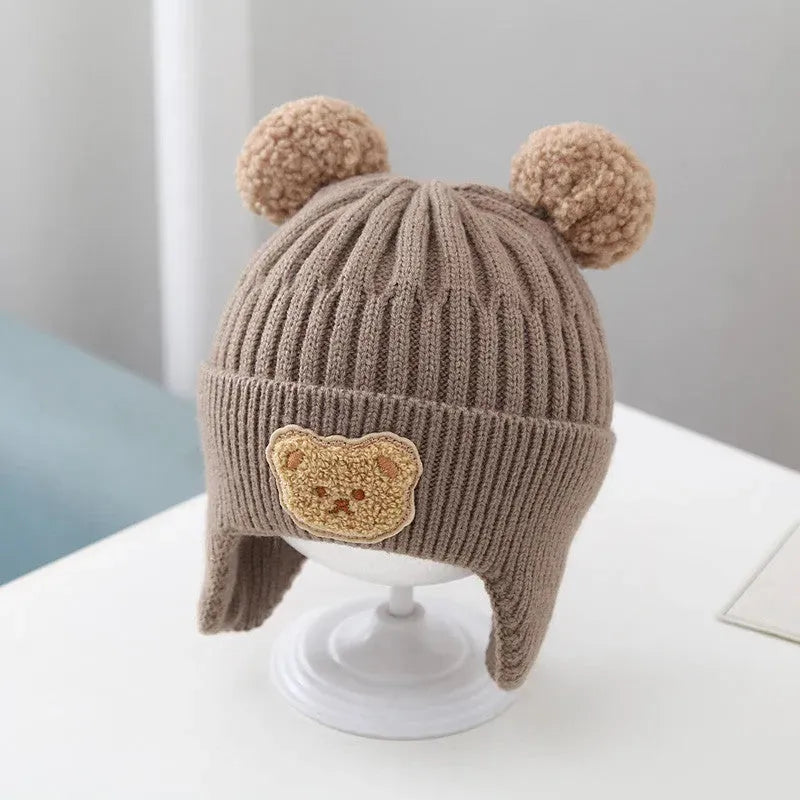 Baby Hat Warm Earflaps Cap Cute Bear Baby Knitted Woolen Cap - Bellarte Enchanté Baby Hat Warm Earflaps Cap Cute Bear Baby Knitted Woolen Cap