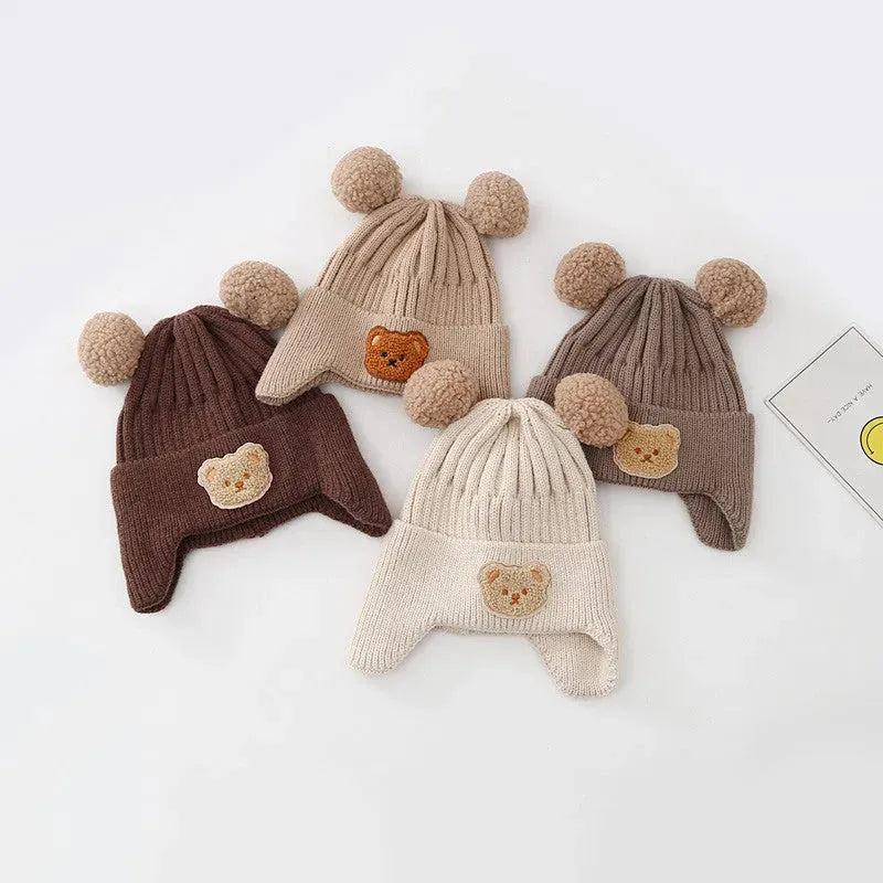 Baby Hat Warm Earflaps Cap Cute Bear Baby Knitted Woolen Cap - Bellarte Enchanté Baby Hat Warm Earflaps Cap Cute Bear Baby Knitted Woolen Cap