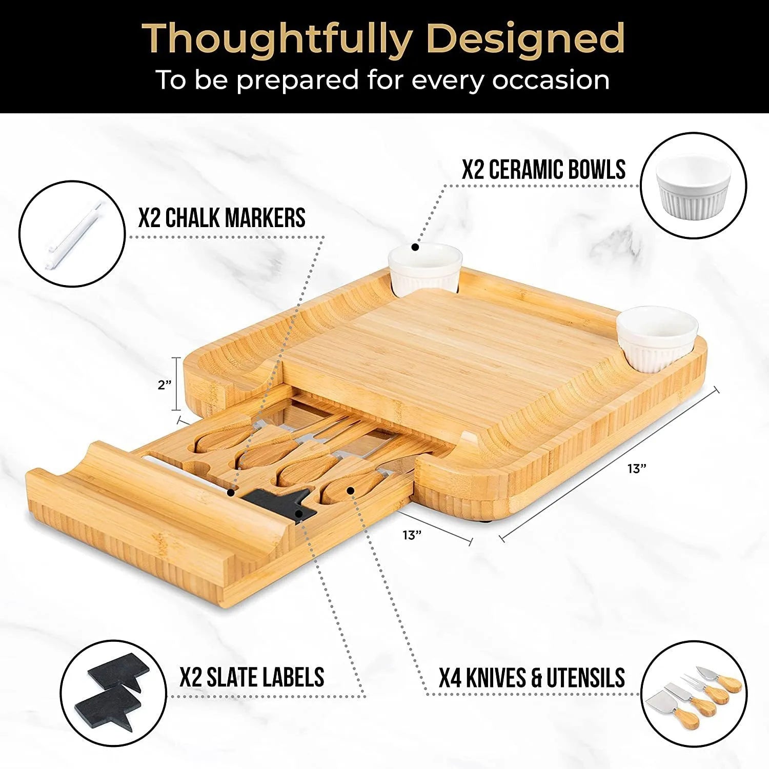 Bamboo Cheese Board Four-piece Set Of Stainless Steel Knives - Bellarte Enchanté Bamboo Cheese Board Four-piece Set Of Stainless Steel Knives
