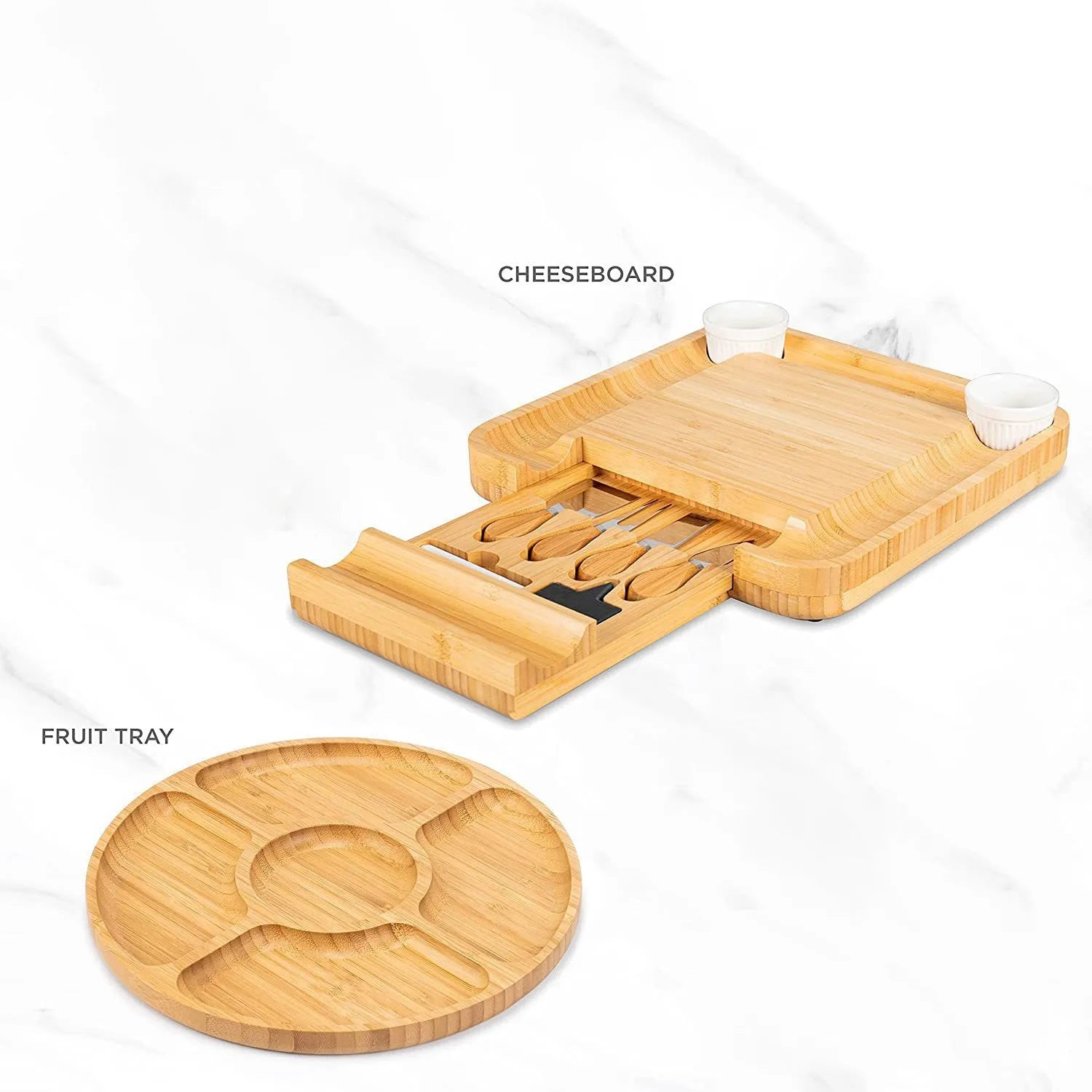 Bamboo Cheese Board Four-piece Set Of Stainless Steel Knives - Bellarte Enchanté Bamboo Cheese Board Four-piece Set Of Stainless Steel Knives