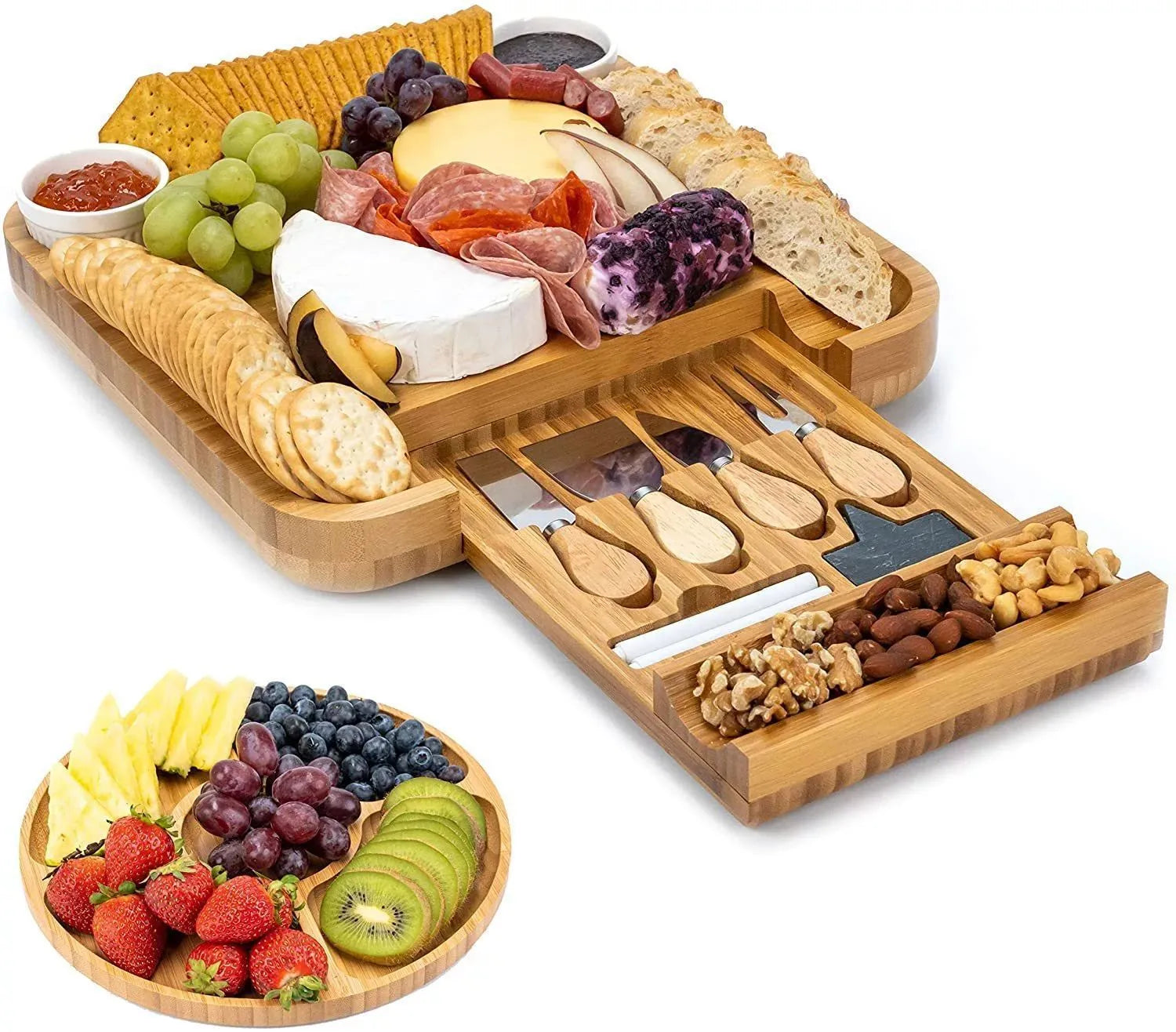 Bamboo Cheese Board Four-piece Set Of Stainless Steel Knives - Bellarte Enchanté Bamboo Cheese Board Four-piece Set Of Stainless Steel Knives