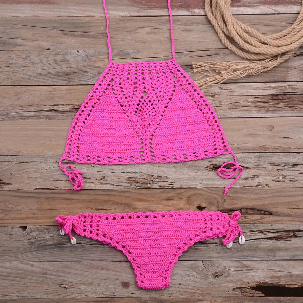 Beach Bikini Sexy Pure Hand Hook Braided Hollowed Out Split Swimsuit Set - Bellarte Enchanté Beach Bikini Sexy Pure Hand Hook Braided Hollowed Out Split Swimsuit Set