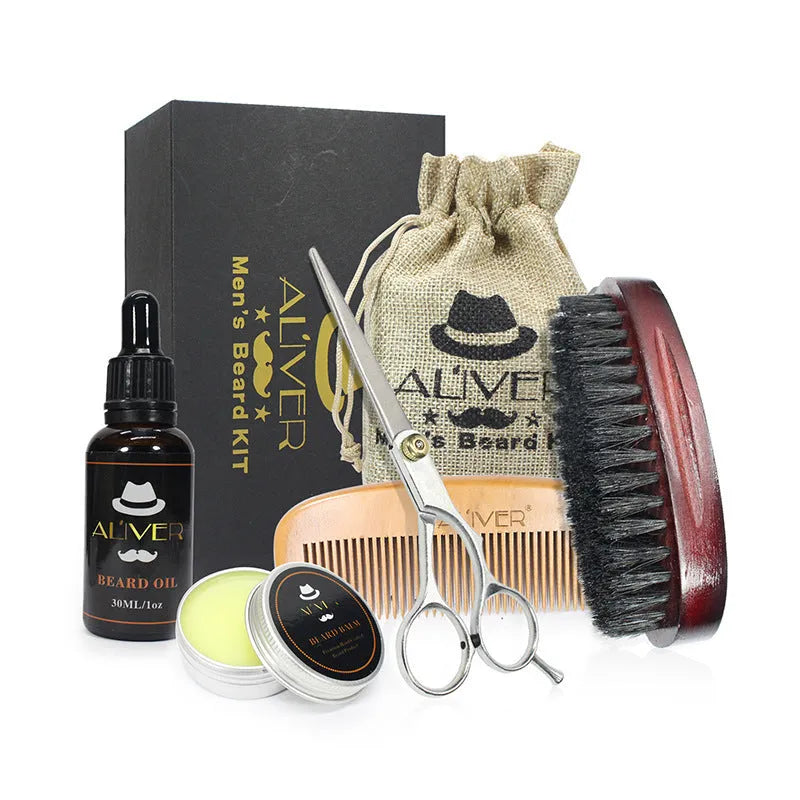 Beard Set Five-Piece Care Tool Beard Cream Beard Oil Comb Brush Scissors - Bellarte Enchanté Beard Set Five-Piece Care Tool Beard Cream Beard Oil Comb Brush Scissors