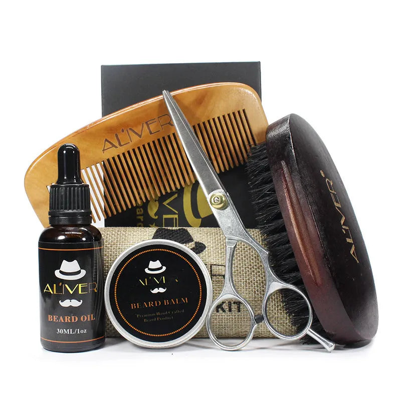 Beard Set Five-Piece Care Tool Beard Cream Beard Oil Comb Brush Scissors - Bellarte Enchanté Beard Set Five-Piece Care Tool Beard Cream Beard Oil Comb Brush Scissors