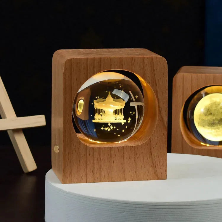 Beech Crystal Ball Night Light 3D Laser Engraving Elk Jellyfish LED Nightlights USB Dimmable Lamp For Bedroom Decoration Gifts Home Decor - Bellarte Enchanté Beech Crystal Ball Night Light 3D Laser Engraving Elk Jellyfish LED Nightlights USB Dimmable Lamp For Bedroom Decoration Gifts Home Decor