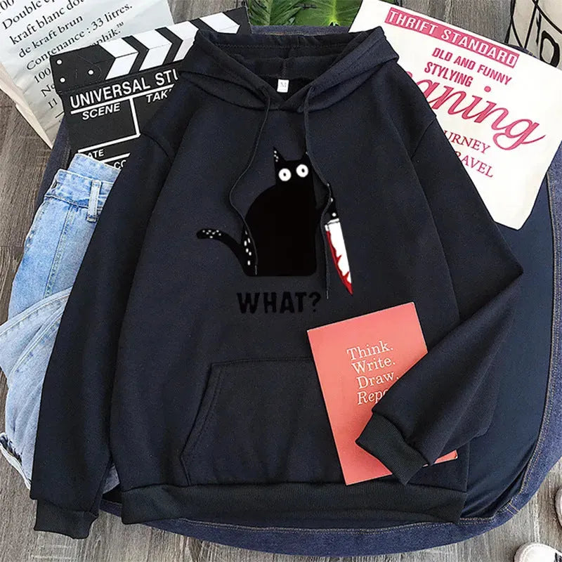 Black Cat Hooded Women's Hooded Sweatshirt - Bellarte Enchanté Black Cat Hooded Women's Hooded Sweatshirt
