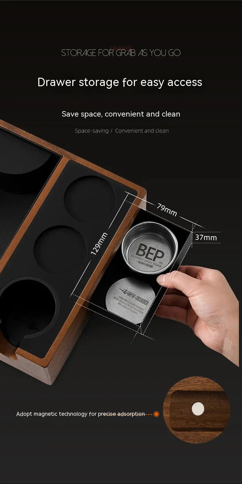 Bomber Coffee Handle Bracket Tamper Walnut Base Pressure Excited Filling Storage Seat - Bellarte Enchanté Bomber Coffee Handle Bracket Tamper Walnut Base Pressure Excited Filling Storage Seat