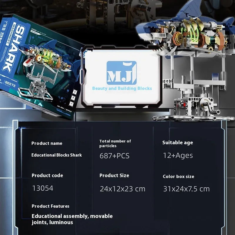 Building Blocks Semi-mechanical Shark Movable Model Parrot With Light Assembled Toys - Bellarte Enchanté Building Blocks Semi-mechanical Shark Movable Model Parrot With Light Assembled Toys