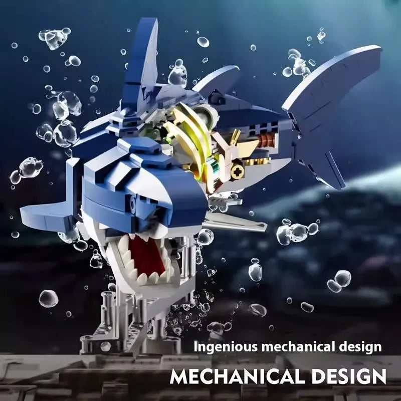 Building Blocks Semi-mechanical Shark Movable Model Parrot With Light Assembled Toys - Bellarte Enchanté Building Blocks Semi-mechanical Shark Movable Model Parrot With Light Assembled Toys