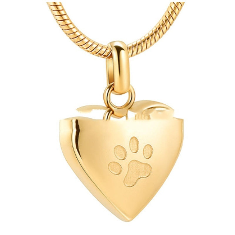 Stainless Steel Open Heart-shaped Corrosion Dog's Paw Pet Pendant Necklace
