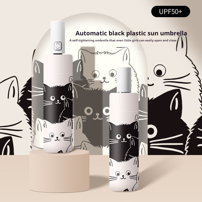 Cartoon Black And White Cat Dual-use Folding Sun Umbrella Sunshade UV Protection - Bellarte Enchanté Cartoon Black And White Cat Dual-use Folding Sun Umbrella Sunshade UV Protection