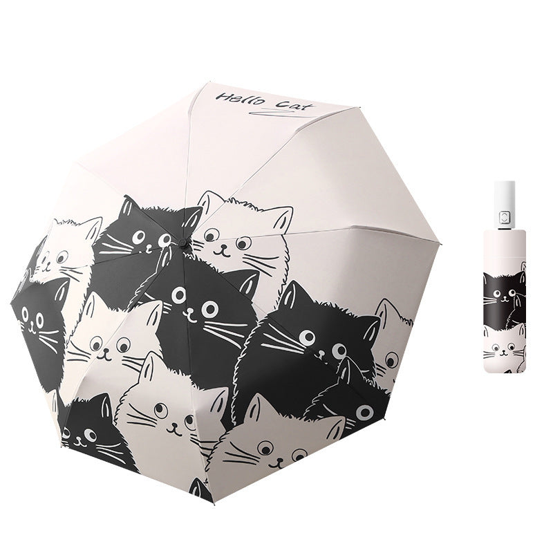 Cartoon Black And White Cat Dual-use Folding Sun Umbrella Sunshade UV Protection - Bellarte Enchanté Cartoon Black And White Cat Dual-use Folding Sun Umbrella Sunshade UV Protection