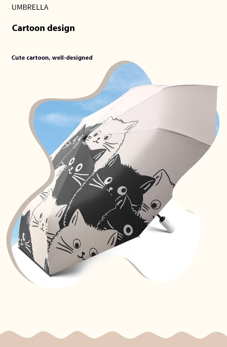 Cartoon Black And White Cat Dual-use Folding Sun Umbrella Sunshade UV Protection - Bellarte Enchanté Cartoon Black And White Cat Dual-use Folding Sun Umbrella Sunshade UV Protection