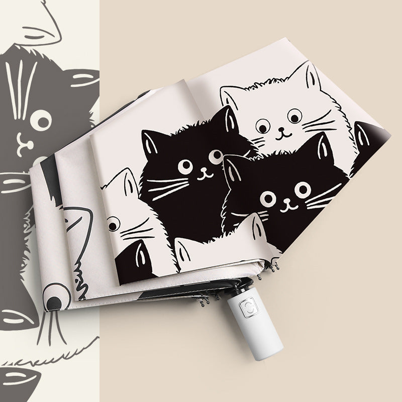 Cartoon Black And White Cat Dual-use Folding Sun Umbrella Sunshade UV Protection - Bellarte Enchanté Cartoon Black And White Cat Dual-use Folding Sun Umbrella Sunshade UV Protection