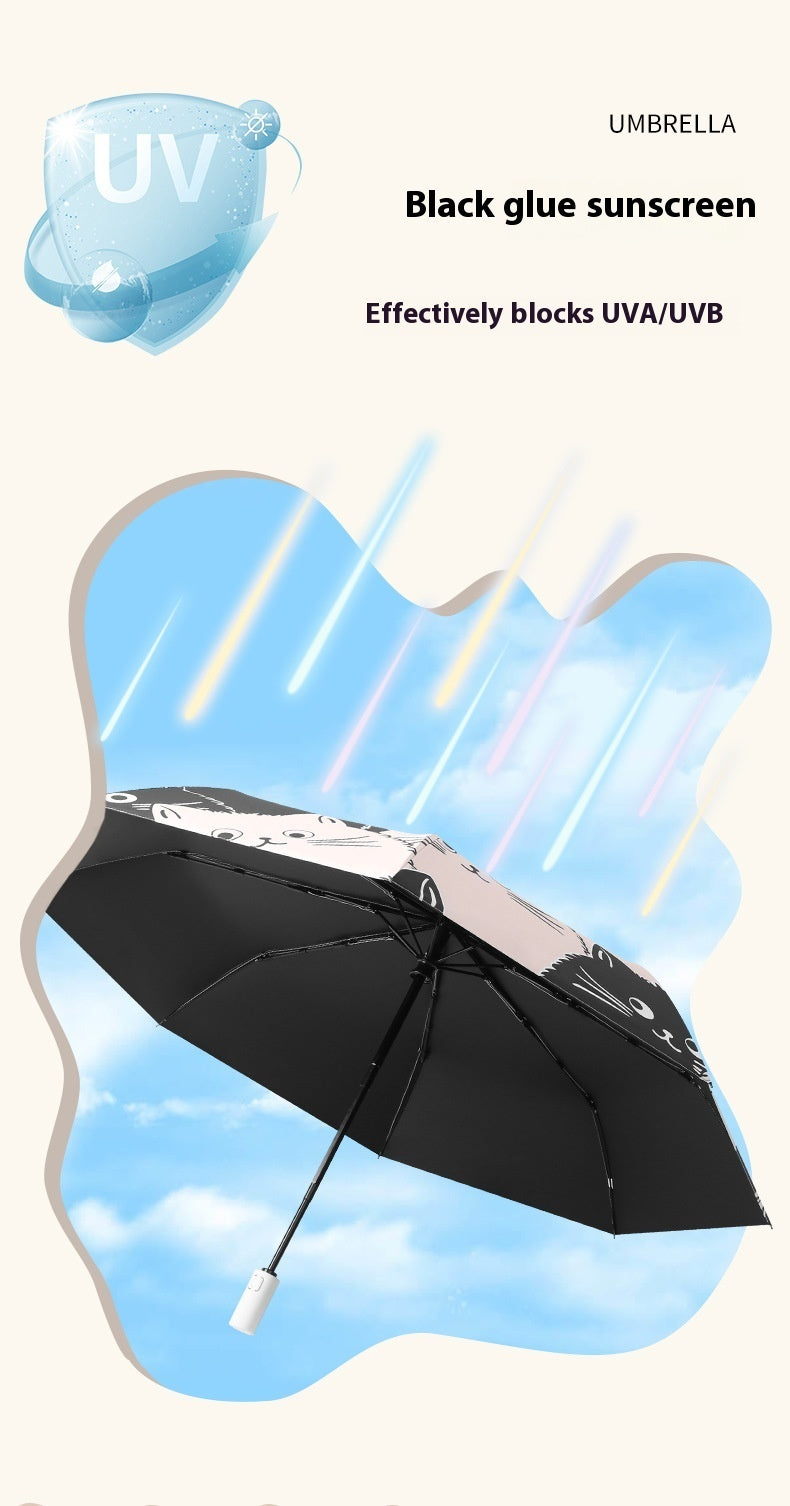 Cartoon Black And White Cat Dual-use Folding Sun Umbrella Sunshade UV Protection - Bellarte Enchanté Cartoon Black And White Cat Dual-use Folding Sun Umbrella Sunshade UV Protection