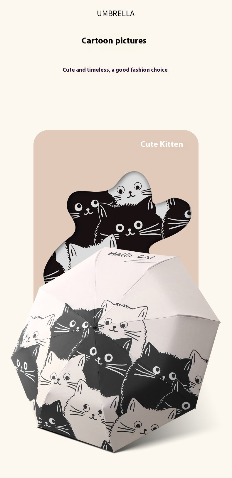 Cartoon Black And White Cat Dual-use Folding Sun Umbrella Sunshade UV Protection - Bellarte Enchanté Cartoon Black And White Cat Dual-use Folding Sun Umbrella Sunshade UV Protection