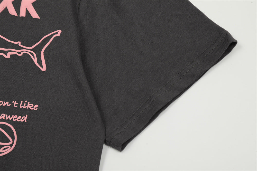 Cartoon Shark Line Printed T-shirt Loose Men And Women - Bellarte Enchanté Cartoon Shark Line Printed T-shirt Loose Men And Women