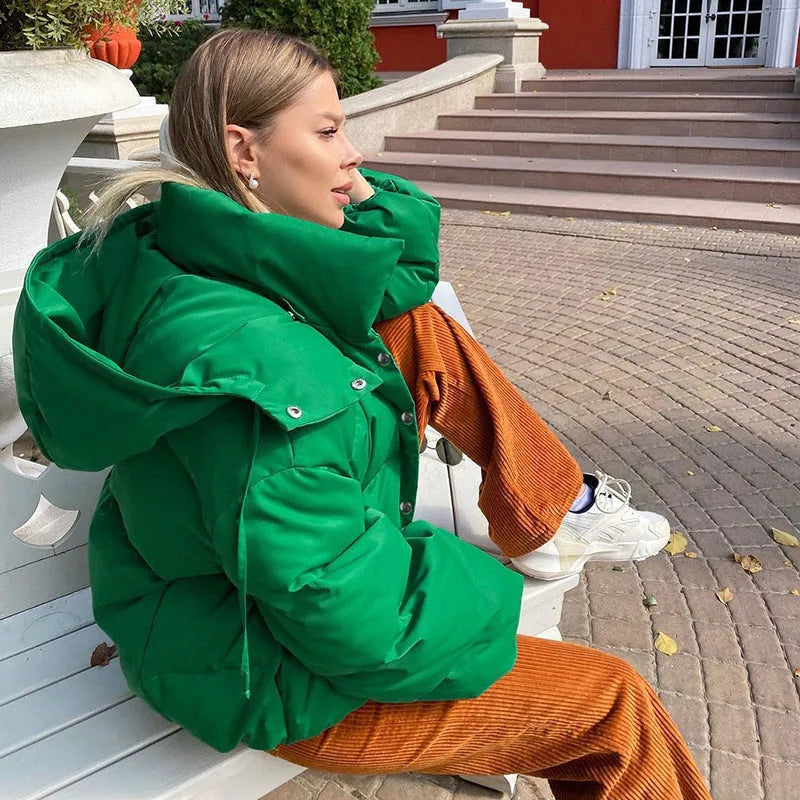 Casual Short-breasted Hooded Long-sleeved Cotton Jacket - Bellarte Enchanté Casual Short-breasted Hooded Long-sleeved Cotton Jacket