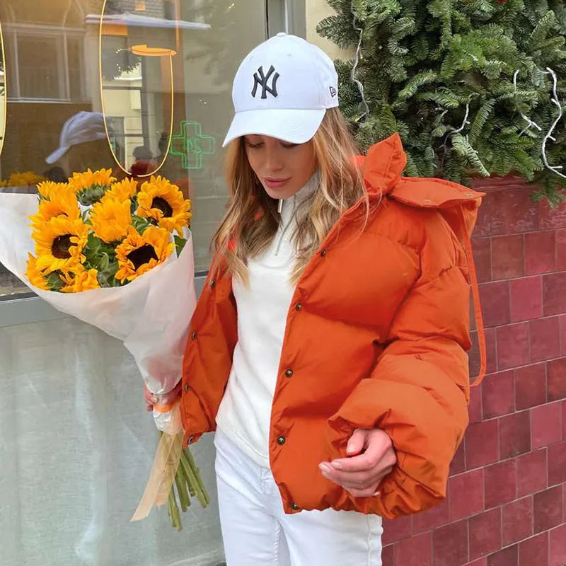 Casual Short-breasted Hooded Long-sleeved Cotton Jacket - Bellarte Enchanté Casual Short-breasted Hooded Long-sleeved Cotton Jacket