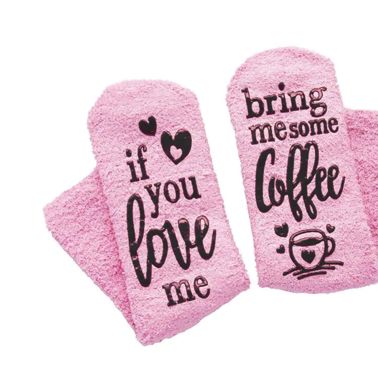 Casual Women's Letter Printed Coral Fleece Cake Socks - Bellarte Enchanté Casual Women's Letter Printed Coral Fleece Cake Socks