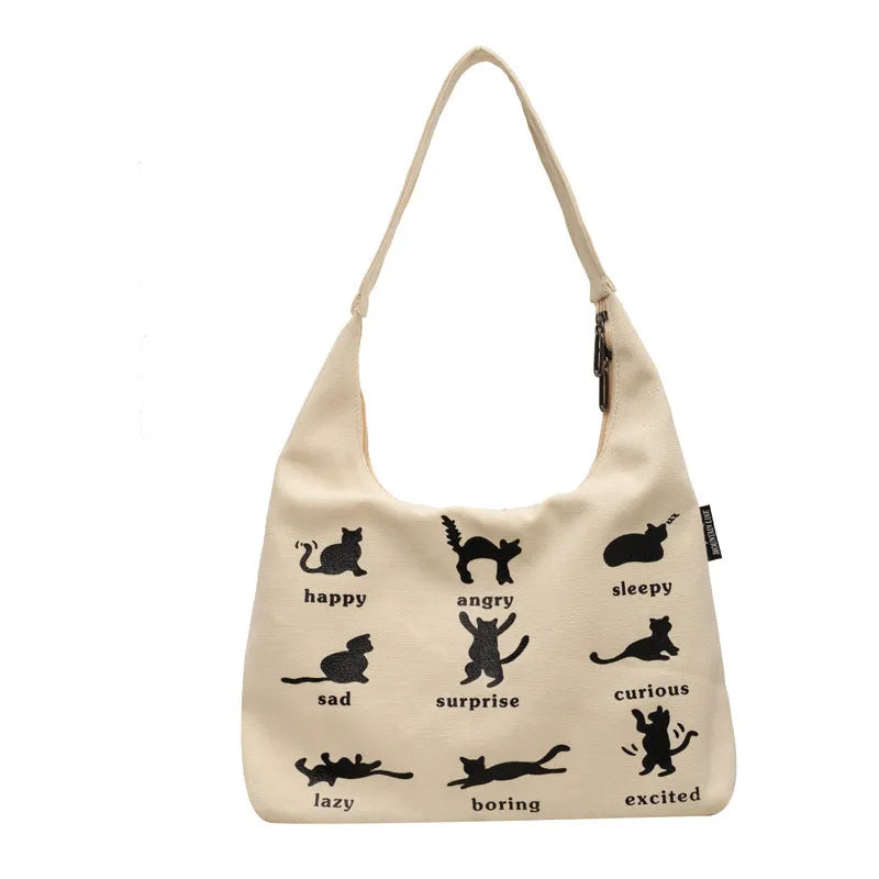 Cat Canvas Bag Women's One-Shoulder - Bellarte Enchanté Cat Canvas Bag Women's One-Shoulder