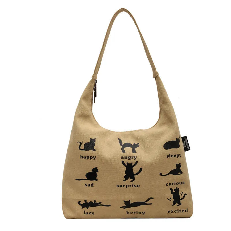 Cat Canvas Bag Women's One-Shoulder - Bellarte Enchanté Cat Canvas Bag Women's One-Shoulder