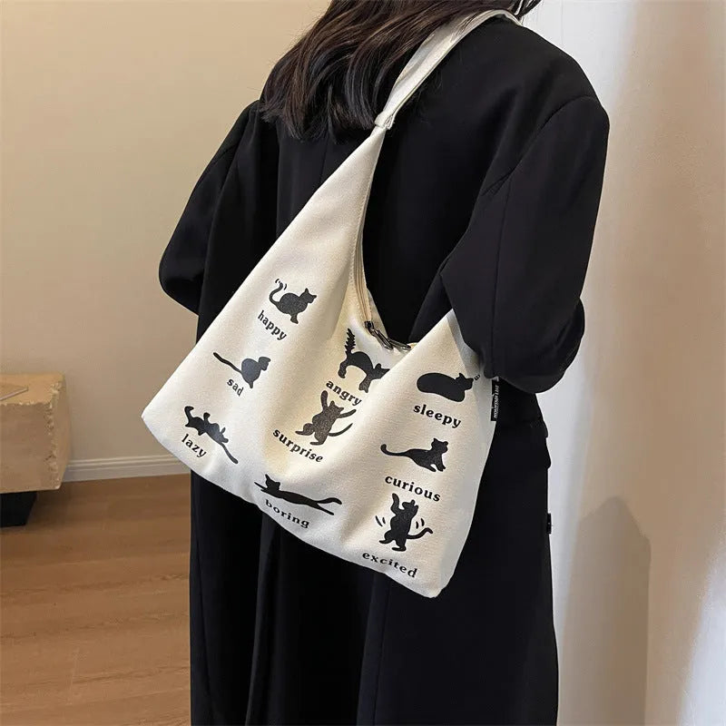 Cat Canvas Bag Women's One-Shoulder - Bellarte Enchanté Cat Canvas Bag Women's One-Shoulder