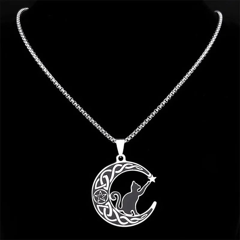 Cat Moon Cartoon Pendant Personality C- Shaped Cute Moon Cat Necklace - Bellarte Enchanté Cat Moon Cartoon Pendant Personality C- Shaped Cute Moon Cat Necklace