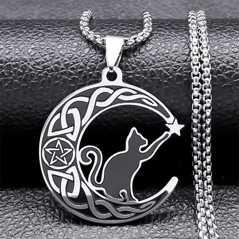 Cat Moon Cartoon Pendant Personality C- Shaped Cute Moon Cat Necklace - Bellarte Enchanté Cat Moon Cartoon Pendant Personality C- Shaped Cute Moon Cat Necklace