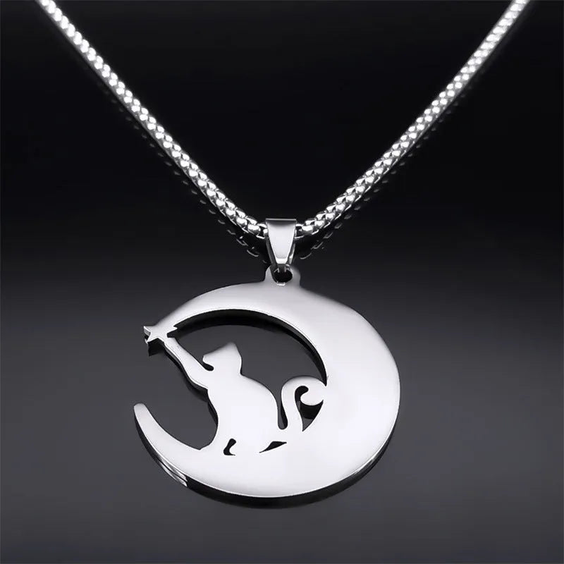 Cat Moon Cartoon Pendant Personality C- Shaped Cute Moon Cat Necklace - Bellarte Enchanté Cat Moon Cartoon Pendant Personality C- Shaped Cute Moon Cat Necklace