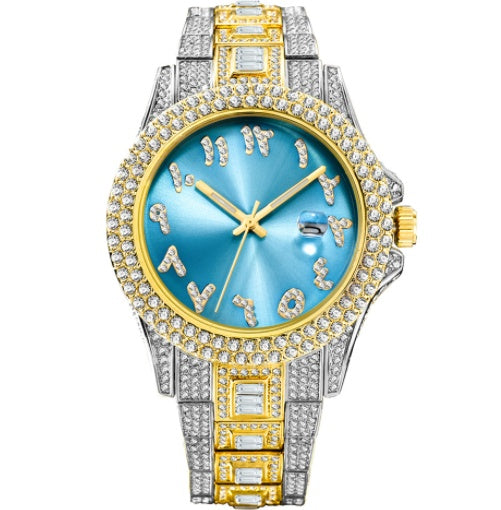American Full Diamond Business Men's Women Waterproof Quartz Watch
