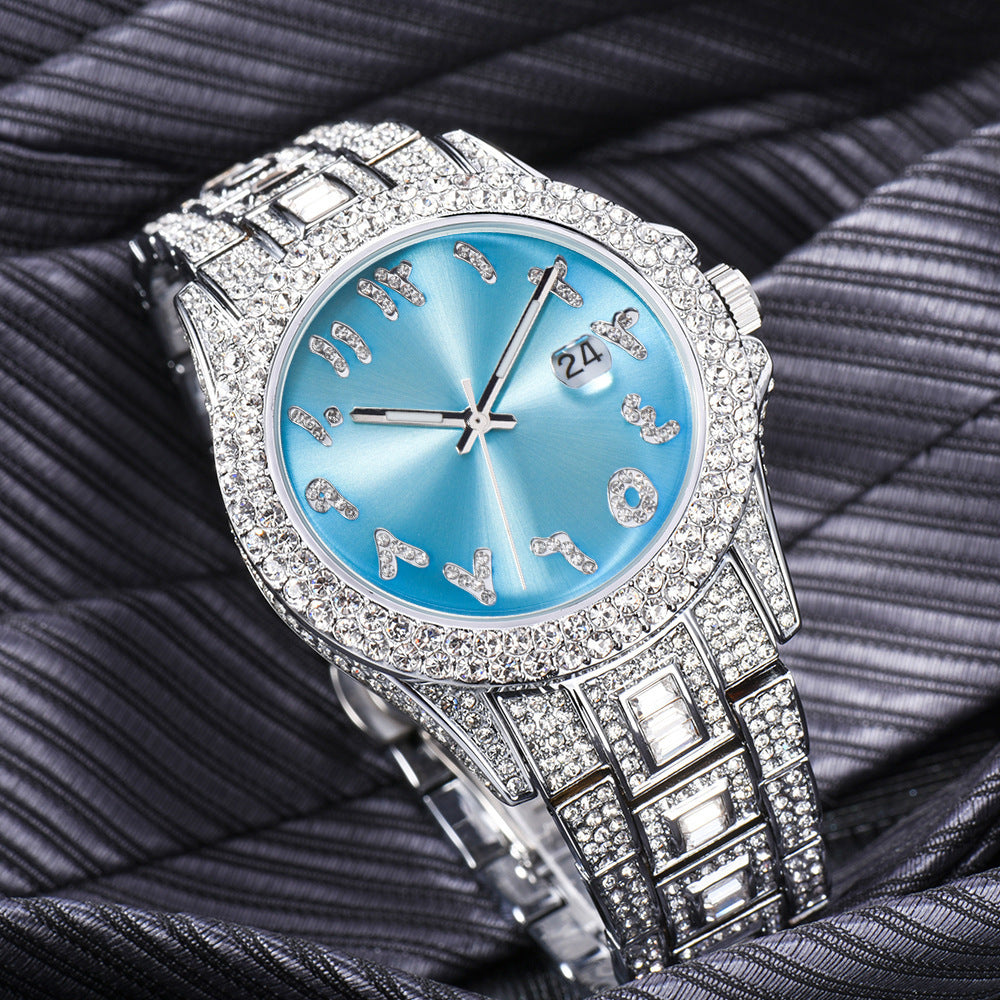 American Full Diamond Business Men's Women Waterproof Quartz Watch