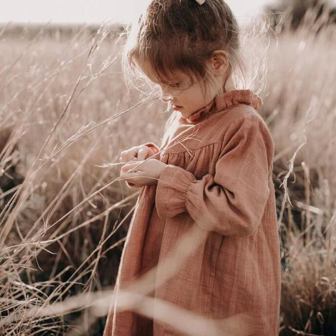 Children's Simple Long Sleeved Lace Cotton Dress - Bellarte Enchanté Children's Simple Long Sleeved Lace Cotton Dress