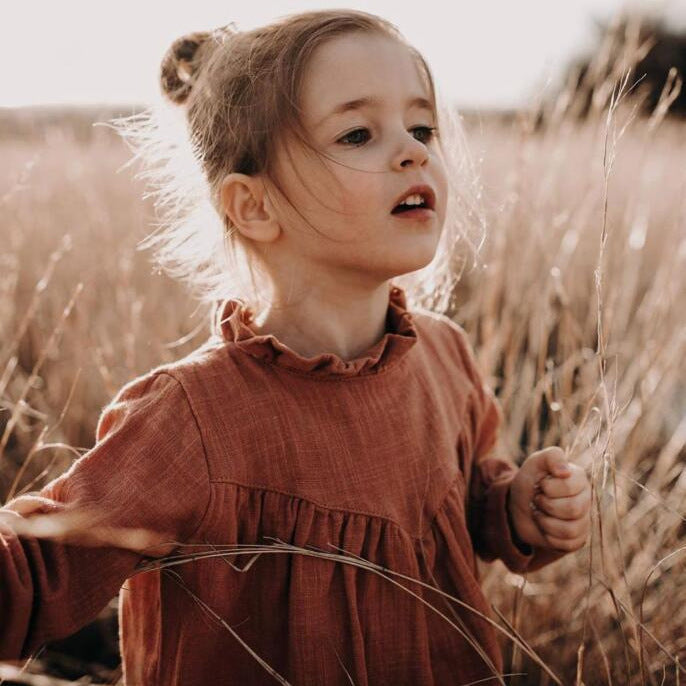 Children's Simple Long Sleeved Lace Cotton Dress - Bellarte Enchanté Children's Simple Long Sleeved Lace Cotton Dress