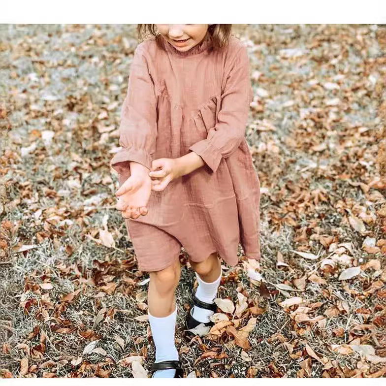 Children's Simple Long Sleeved Lace Cotton Dress - Bellarte Enchanté Children's Simple Long Sleeved Lace Cotton Dress