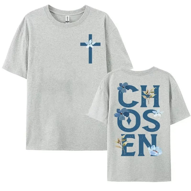 Chosen Floral Aesthetic Bible Verse T-shirts Women's Trendy - Bellarte Enchanté Chosen Floral Aesthetic Bible Verse T-shirts Women's Trendy